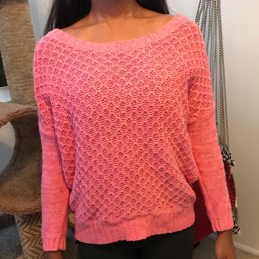 pink american eagle girls sweater scoop neck